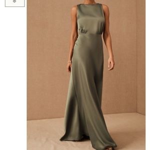 BHLDN Beckett Satin Charmeuse Maxi Dress Moss Size 0